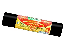 Мешки для мусора 120 л, с завязками, черные, в рулоне 10 шт., ПНД, 15 мкм, 800х750 мм, VIP, Z12010black в Дмитрове