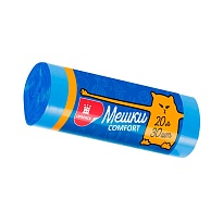 Мешки для мусора 20 л, синие, в рулоне 30 шт., ПНД, 8 мкм, 500х400 мм, Comfort, М0017 (МН 20-30с) в Дмитрове