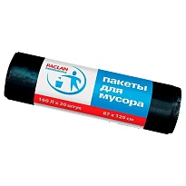 Мешки для мусора 160 л, черные, в рулоне 20 шт., ПВД, 30 мкм, 1200х870 мм, PACLAN Professional, 604082 в Дмитрове
