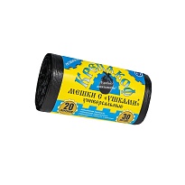 Мешки для мусора 20 л, с ушками, черные, в рулоне 30 шт., ПНД, 10 мкм, 550х440 мм, Крепакоф, 4607075710405 в Дмитрове