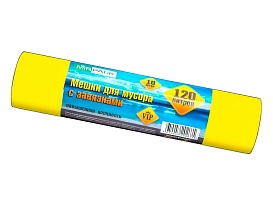 Мешки для мусора 120 л, с завязками, желтые, в рулоне 10 шт., ПНД, 15 мкм, 800х750 мм, VIP, Z12010yel в Дмитрове