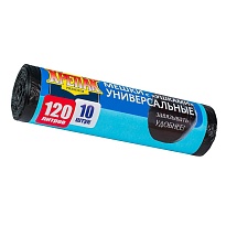 Мешки для мусора 120 л, с ушками, черные, в рулоне 10 шт., ПНД, 15 мкм, 1100х700 мм, Крепак, 4607075710474 в Дмитрове
