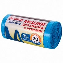 Мешки для мусора 35 л, с ручками, синие, в рулоне 30 шт., ПНД, 9 мкм, 540х500 мм, LAIMA ULTRA, 607683 в Дмитрове