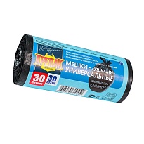 Мешки для мусора 30 л, с ушками, черные, в рулоне 30 шт., ПНД, 9 мкм, 600х500 мм, Крепак, 4607075710450 в Дмитрове Мешки для мусора 30 л, с ушками, черные, в рулоне 30 шт., ПНД, 9 мкм, 600х500 мм, Крепак, 4607075710450 в Дмитрове