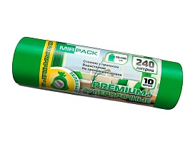 Мешки для мусора 240 л, ароматизированные, зеленые, в рулоне 10 шт., ПВД 45 мкм, 1300х930 мм, PREMIUM+, 240108301 в Дмитрове