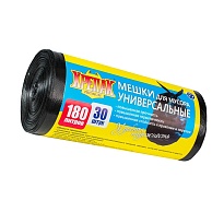 Мешки для мусора 180 л, черные, в рулоне 30 шт., ПНД, 20 мкм, 1150х800 мм, Крепак, 4607075710139 в Дмитрове