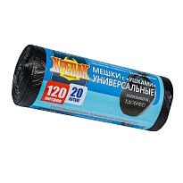 Мешки для мусора 120 л, с ушками, черные, в рулоне 20 шт., ПНД, 15 мкм, 1100х700 мм, Крепак, 4607075710368 в Дмитрове Мешки для мусора 120 л, с ушками, черные, в рулоне 20 шт., ПНД, 15 мкм, 1100х700 мм, Крепак, 4607075710368 в Дмитрове