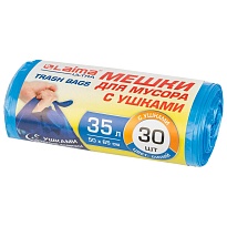 Мешки для мусора 35 л, с ушками, синие, в рулоне 30 шт., ПНД, 11 мкм, 650х500 мм, LAIMA ULTRA, 607684 в Дмитрове