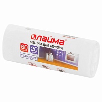 Мешки для мусора 60 л, белые, в рулоне 20 шт., ПНД, 7 мкм, 680х580 мм, LAIMA, 605539 в Дмитрове
