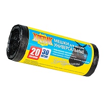 Мешки для мусора 20 л, черные, в рулоне 30 шт., ПНД, 10 мкм, 550х440 мм, Крепак, 4607075710092 в Дмитрове