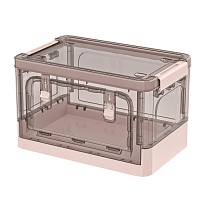 Ящик пластиковый складной прозрачный коричневый, дно розовое, 360х235х230 мм, с колесиками в Дмитрове